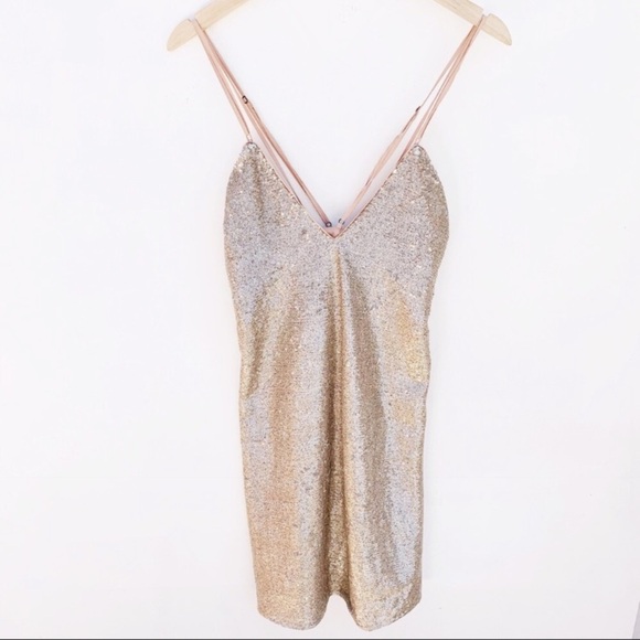 NWT THE JETSET DIARIES Gold Diamond Sequin Mini Dress - Picture 11 of 16